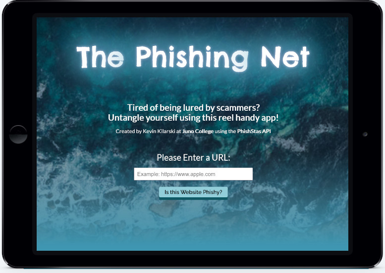 A screen capture of the project titled The Phishing Net